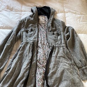 FREE PEOPLE B&W Herringbone Linen/Cotton Hooded Jacket